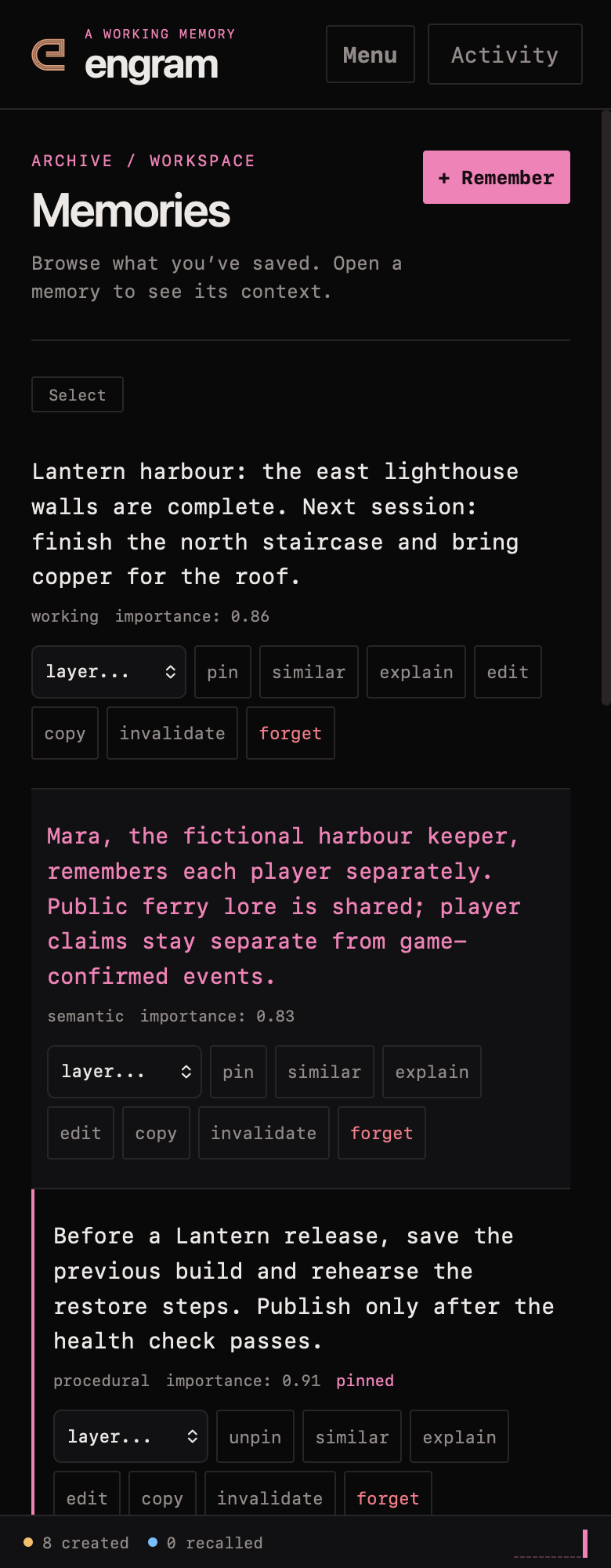 Current dark workspace on mobile with fictional verification data